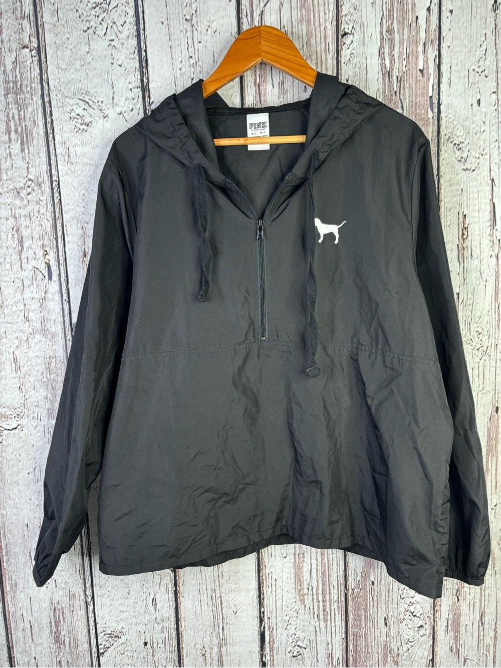Victoria’s Secret PINK Windbreaker Jacket M/L Black Lightweight Quarter Zip